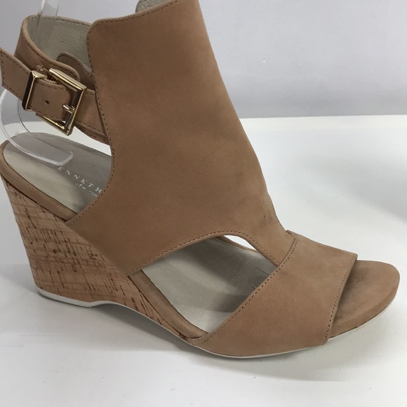 Kenneth Cole New York Nude-Colored Leather Suede Wedge Sandals - Picture 6 of 14